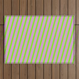 [ Thumbnail: Plum & Green Colored Pattern of Stripes Outdoor Rug ]