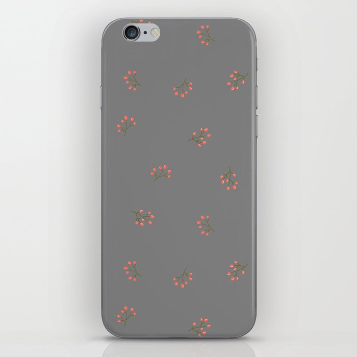 Branches With Red Berries Seamless Pattern on Grey Background iPhone Skin