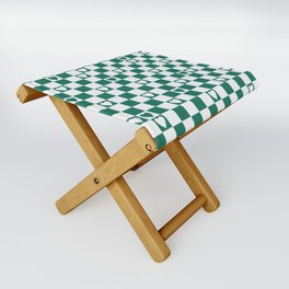Checkered hearts teal and white Folding Stool
