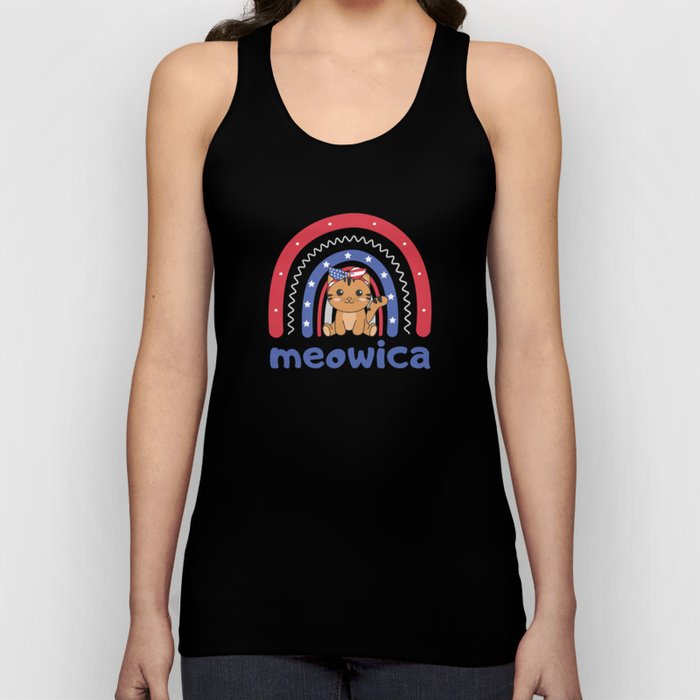 Cat For The Fourth Of July Usa Rainbow Meowica Tank Top