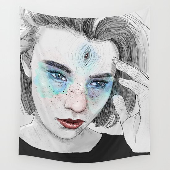 Third eye girl sketch Wall Tapestry by Phazed | Society6