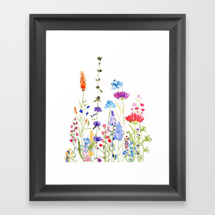 colorful wild flowers watercolor painting Framed Art Print