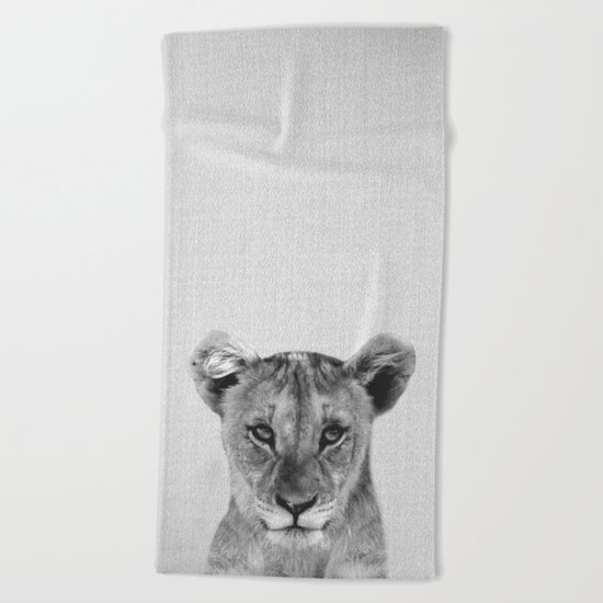 Baby Lion - Black & White Beach Towel