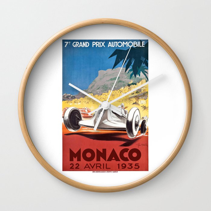 1935 Monaco Grand Prix Race Poster  Wall Clock