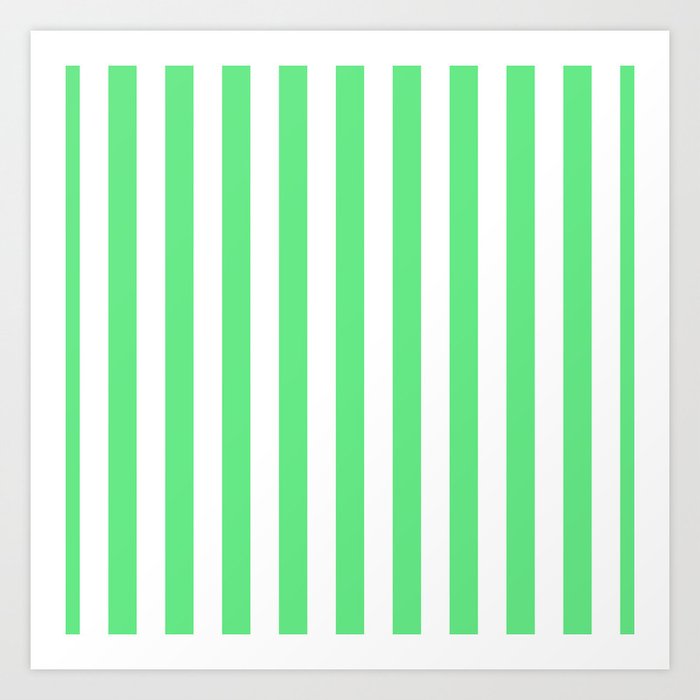 Algae Green and White Vertical Beach Hut Stripes Art Print