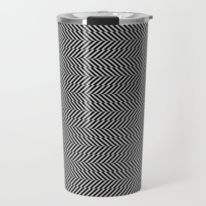 Black and Gray Hypnotic Horizontal Stripe Pattern Pairs Dulux 2022 Popular Colour Surrendered Skies Travel Mug