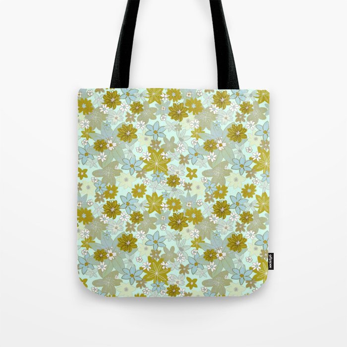 Abuela’s Curtains - olive green & baby blue  Tote Bag