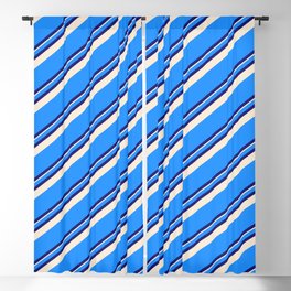 [ Thumbnail: Blue, Midnight Blue, and Beige Colored Striped Pattern Blackout Curtain ]