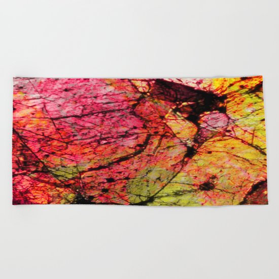 Conflict - textured abstract in pink, black and yellow Beach Towel