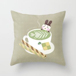 Matcha Latte Onsen Throw Pillow