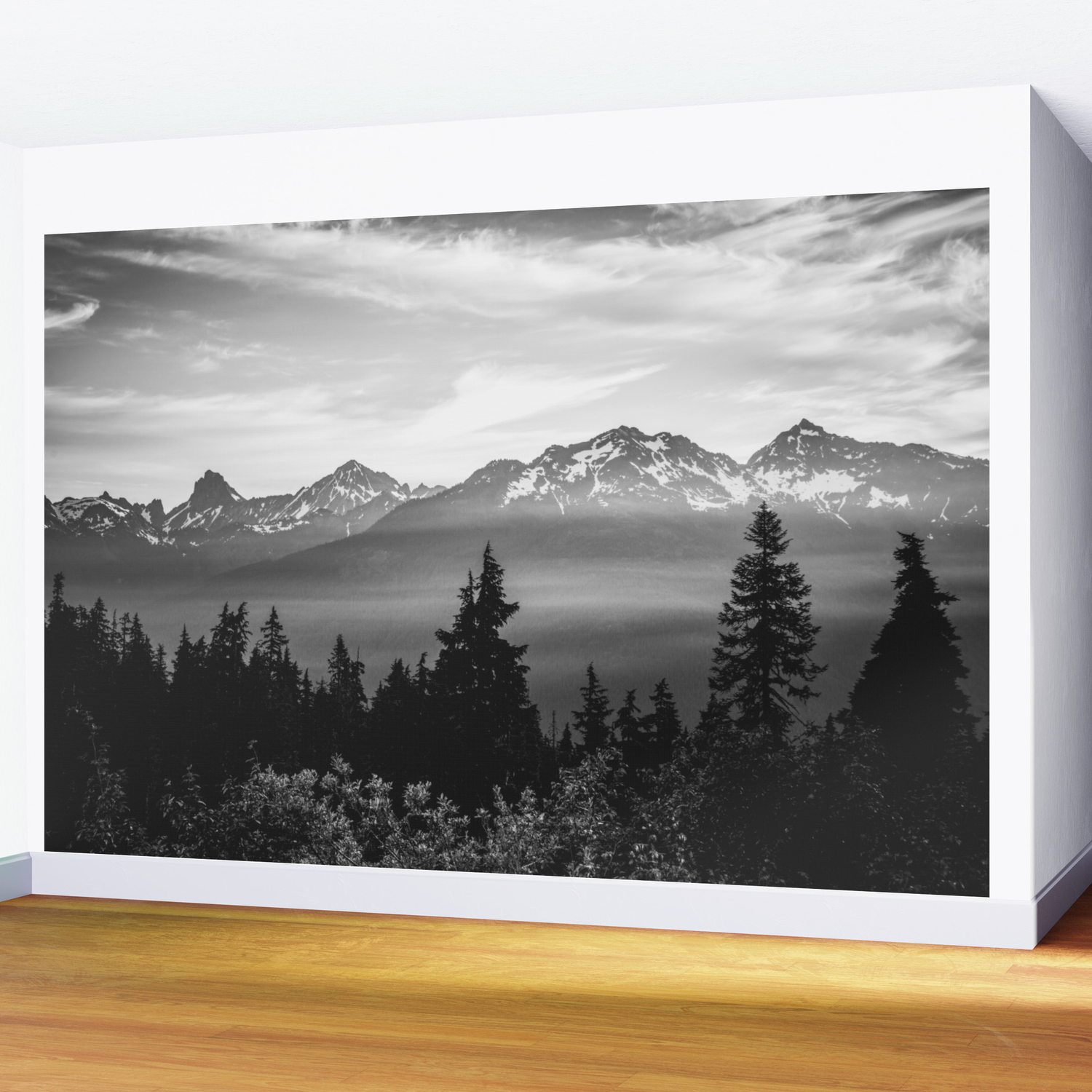 Morning In The Mountains Black And White Wall Mural By Cascadia