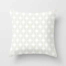 Midcentury Modern Atomic Starburst Pattern in Pale Beige Greige and White Throw Pillow