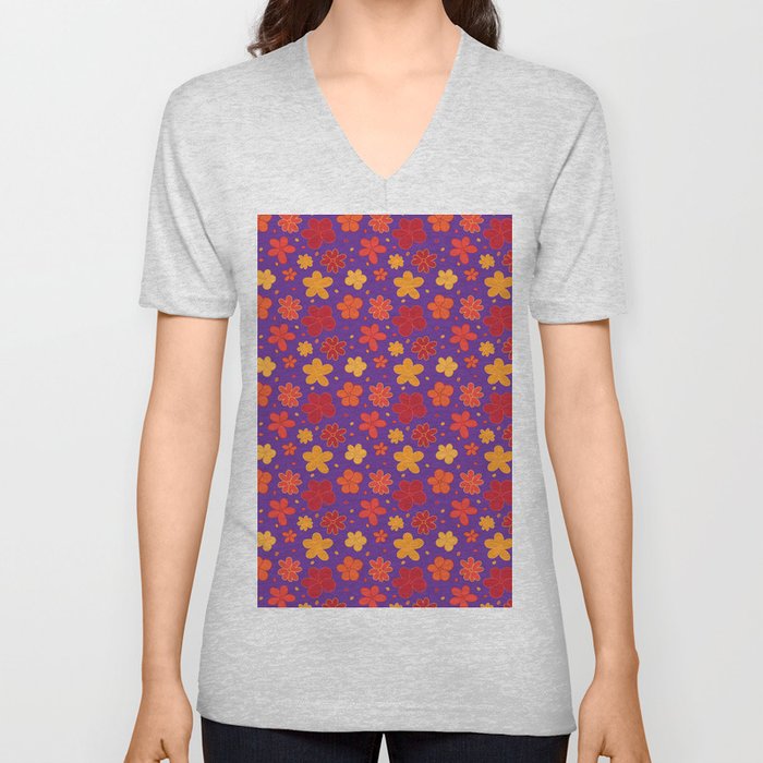 Sunday Best: cute little flowers in red, orange, yellow and purple V Neck T Shirt