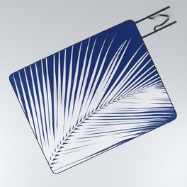 Palm Leaf Silhouette, Navy Blue and White Picnic Blanket