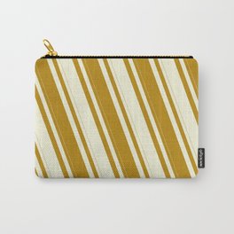 [ Thumbnail: Dark Goldenrod & Beige Colored Stripes Pattern Carry-All Pouch ]