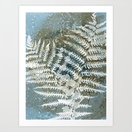 Blue and Brown Fern Leaves Botanical Watercolor Painting Art Print