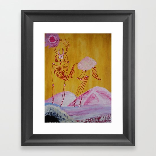 Thin Cartoon Deer Framed Art Print