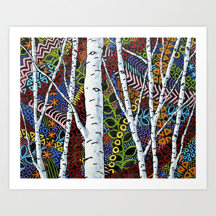Sunset Sherbert Birch Forest Original Acrylic Painting By Mike
