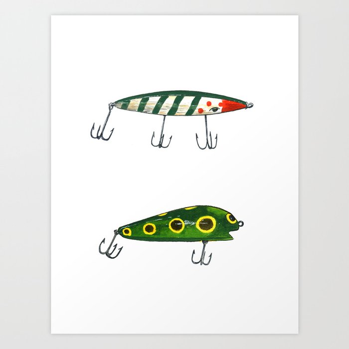 11 x 14 inches VINTAGE FISH LURE Hand-Printed