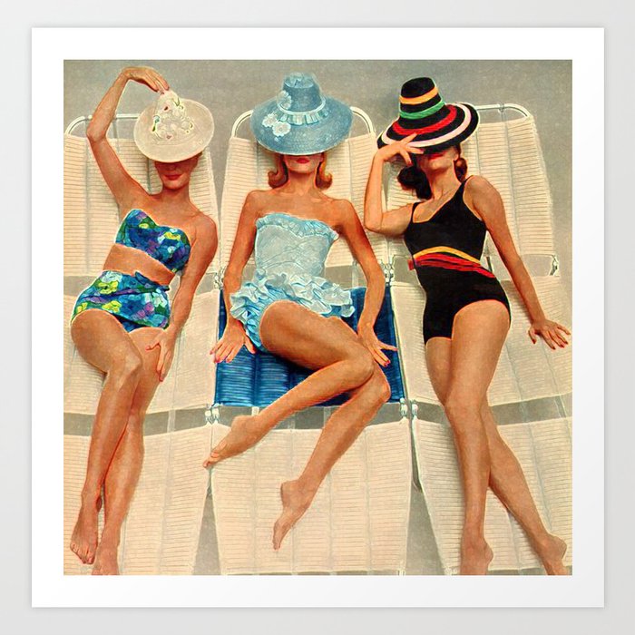 Retro Sunbathers Art Print