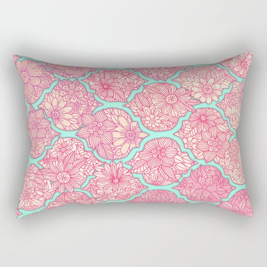 Moroccan Floral Lattice Arrangement in Pinks Rectangular Pillow