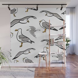 Seagulls by the Seashore White Wall Mural