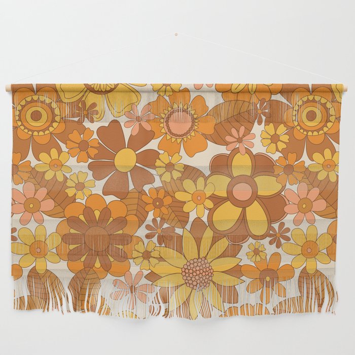 70s Retro Wallpaper Anna- Cream Orange Yellow Brown Wall Hanging