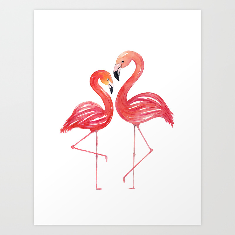 Flamingo Love Watercolor Painting Art Print By Ccartstudio Society6