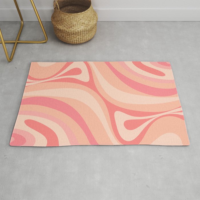 New Groove Retro Swirl Abstract Pattern in Blush Pink Tones Rug