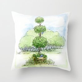 Topiary with Bluebirds Watercolor Throw Pillow
