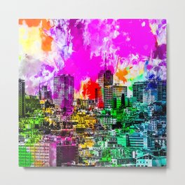 building in the city at San Francisco, USA with colorful painting abstract background Metal Print | Contemporary, City, Usa, Travel, Modernbuilding, Abstract, Graphicdesign, Popart, Architecture, Modernart 