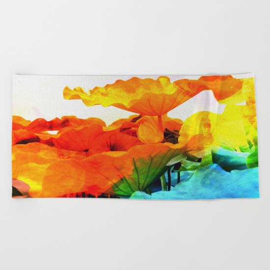 Enchanted Lotus Leaves Beach Towel