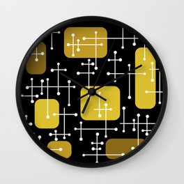 1950s Eames Era Art Crosshairs Black Gold Wall Clock