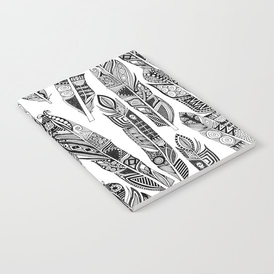 geo feathers black white Notebook