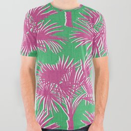 Retro Palm Trees Hot Pink and Kelly Green All Over Graphic Tee