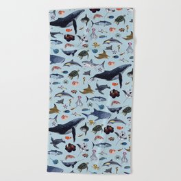 SEA CREATURES poster with names Beach Towel