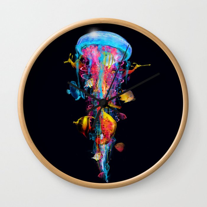 Super Electric Jellyfish with Seahorse and Fish Wall Clock