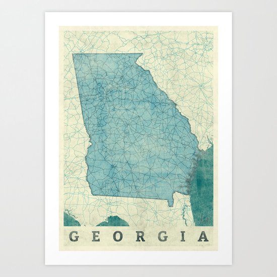 Georgia Map Blue Vintage Art Print