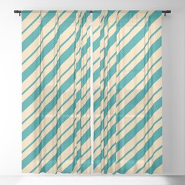 [ Thumbnail: Dark Cyan and Tan Colored Lines/Stripes Pattern Sheer Curtain ]