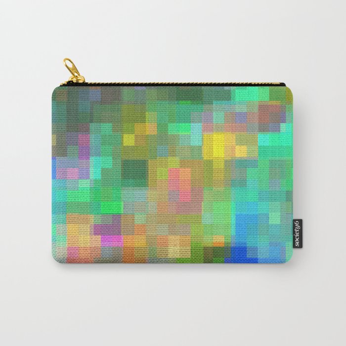 geometric pixel square pattern abstract background in green blue pink Carry-All Pouch