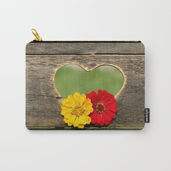 Wooden Heart with Flowers Carry-All Pouch