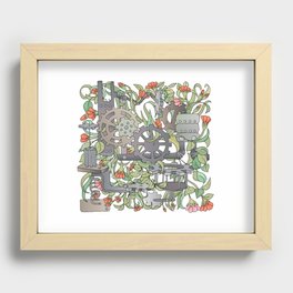 bright steampunk mechanical floral pattern Recessed Framed Print