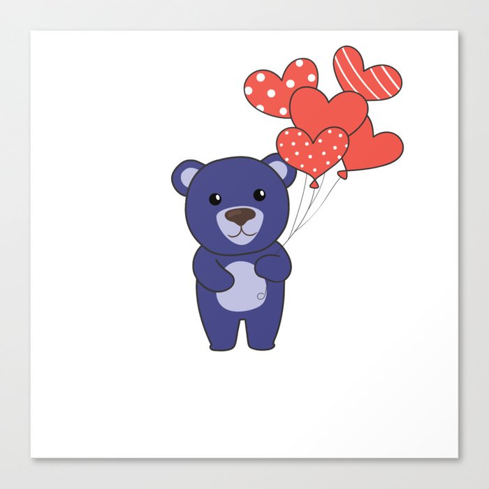 Bear Cute Animals With Hearts Balloons To Canvas Print