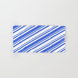 [ Thumbnail: Royal Blue and White Colored Stripes/Lines Pattern Hand & Bath Towel ]