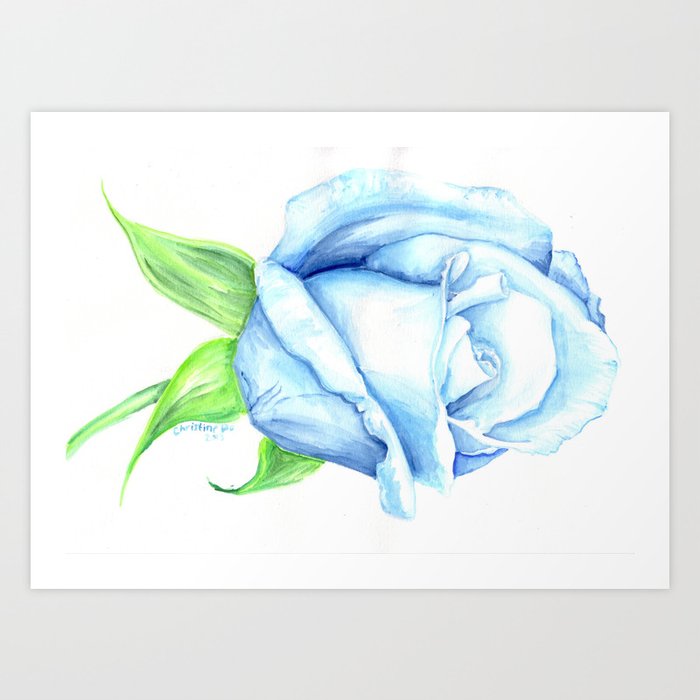 Blue Rose Watercolor Painting Art Print By Spoondraws Society6