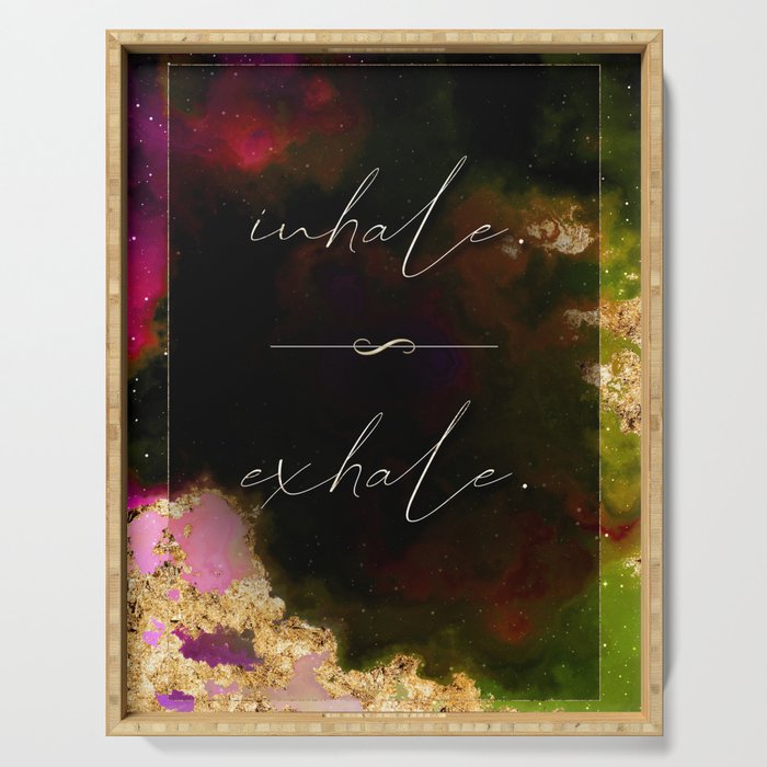 Inhale Exhale Rainbow Gold Quote Motivational Art Serving Tray