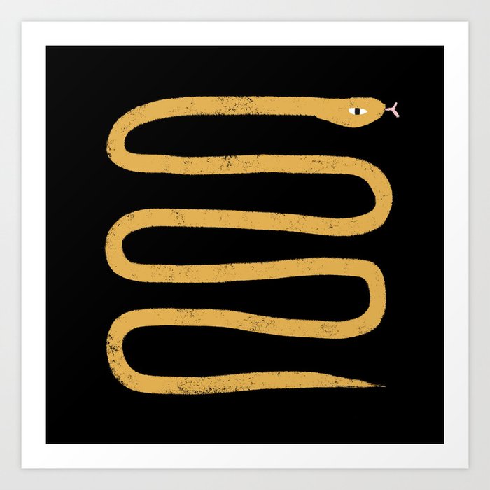 Minimal Snake Black and Gold Art Print