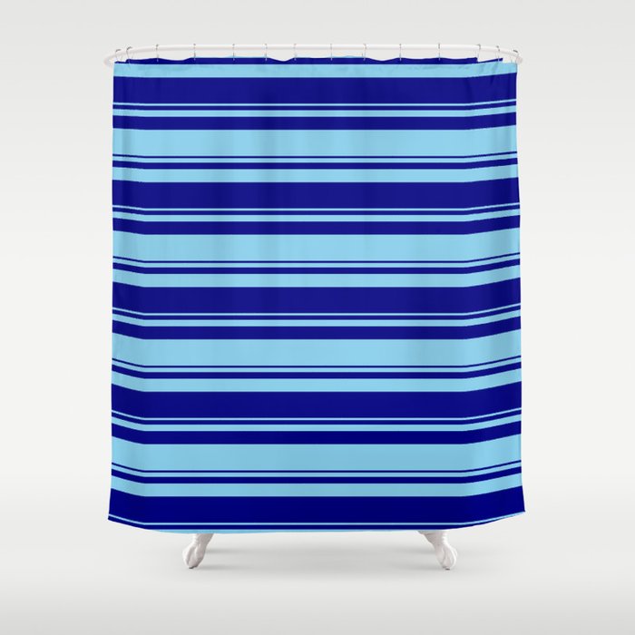 Blue and Sky Blue Colored Stripes/Lines Pattern Shower Curtain
