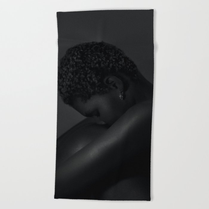 God's favorite color: African American female silhouette portrait black and white photograph / photography Beach Towel