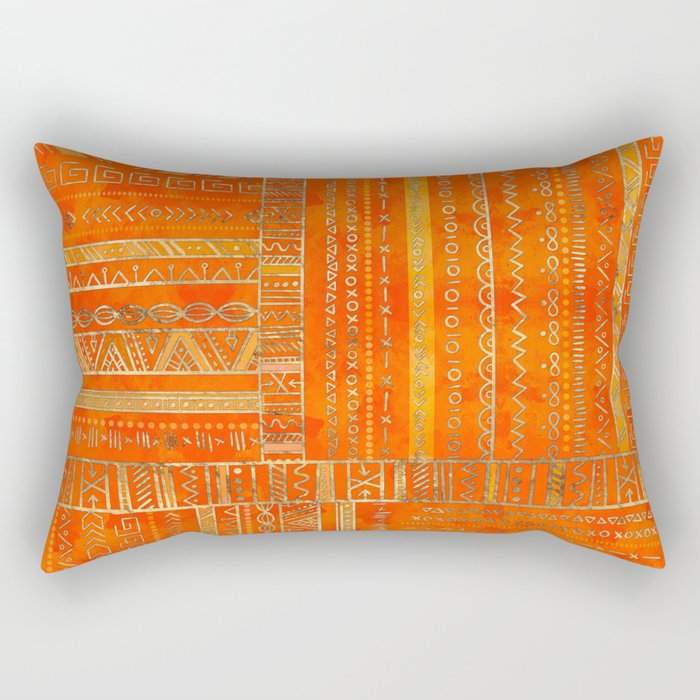 Tribal Ethnic pattern gold on bright orange Rectangular Pillow